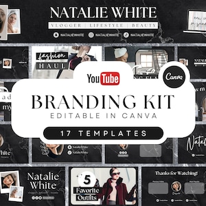 YouTube Branding Kit | Editable Banners, Intros, Thumbnails, Outros | 17 Editable Canva Templates | YouTube Channel Kit - Black Marble