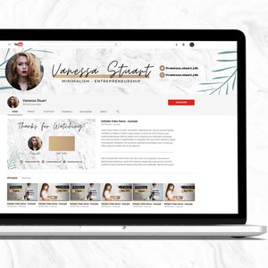 YouTube Channel Kit | Editable YouTube Banner, Intro, 2 Thumbnails, End Card | YouTube Brand Kit, Editable Canva Templates | White Marble