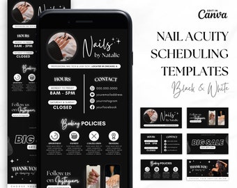 Nail Tech Acuity Scheduling Template • Acuity Website Templates • Nail Acuity Booking Banner • Nail Tech Website • Canva Templates • Black