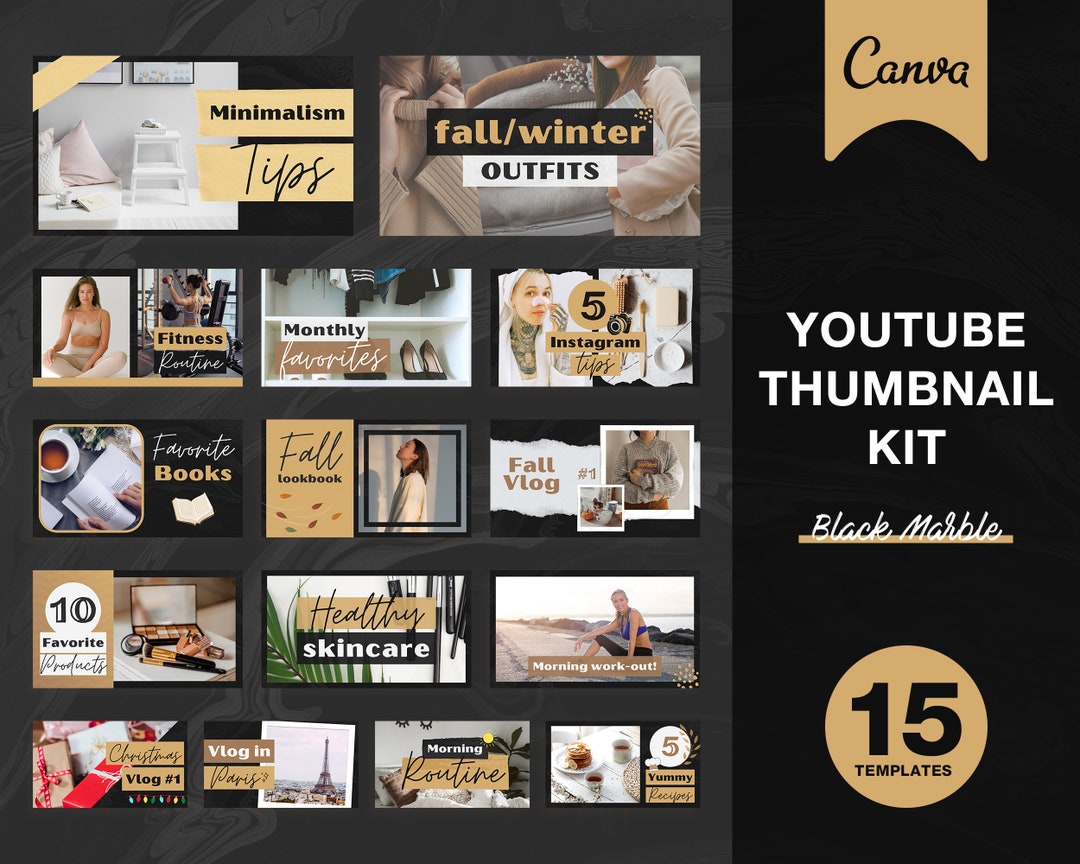 Youtube Thumbnail Kit | 15 Thumbnails Editable in Canva | Youtube ...