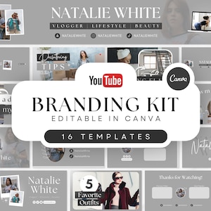 YouTube Branding Kit: 16 Minimalist Gray Canva Templates (Digital Download)