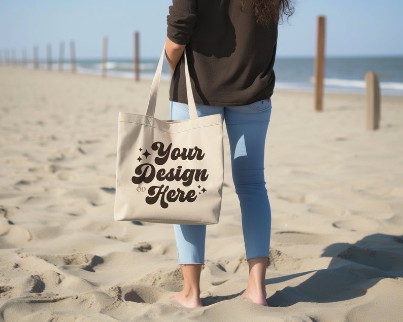 Natural Tote Bag Mockup Beach Model Tote Canva Edit Canvas - Etsy