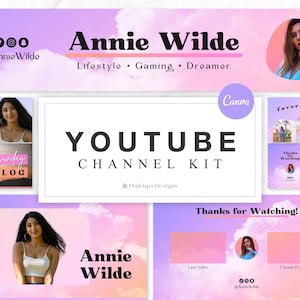 YouTube Channel Kit | YouTube Banners, Intros, Thumbnails, Outros | YouTube Branding Kit Editable Canva Templates | Aesthetic Pastel Clouds