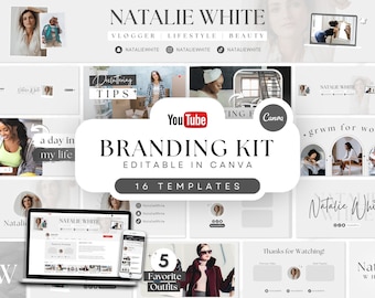 YouTube Branding Kit: 16 Minimal Gray Canva Templates