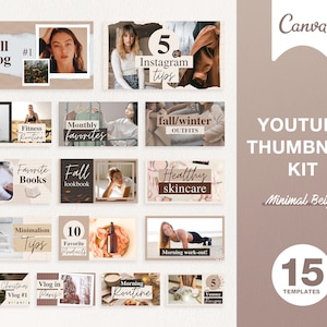 Kit de miniaturas de YouTube de Canva: Plantillas minimalistas en beige (descarga digital)