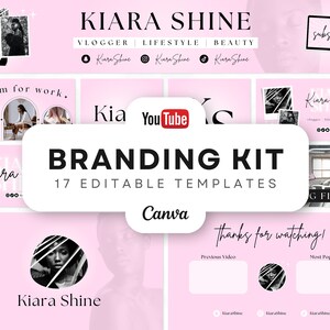 YouTube Brand Kit | YouTube Banner, Intros, Thumbnails, Outros | 17 bearbeitbare Canva-Vorlagen | YouTube Channel Kit - Minimal Pink