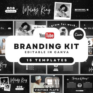 YouTube Branding Kit | 15 bearbeitbare Canva-Vorlagen | Banner, Intros, Thumbnails, Outros | YouTube Channel Kit | Schwarz-Weiß-Galaxie