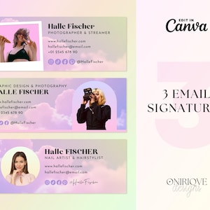 3 Email Signature Templates • Editable Canva Templates • Small Business, Teacher, Aesthetic Email Design, Gmail, Outlook • Pastel Clouds
