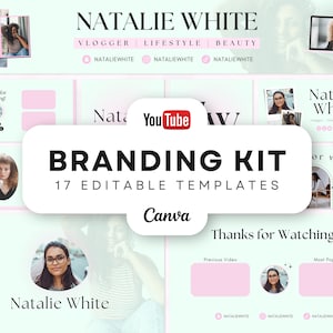 Minimal Mint YouTube Brand Kit: 17 Canva Templates (Digital Download)