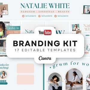 YouTube Brand Kit | YouTube Banners, Intros, Thumbnails, Outros | 17 Editable Canva Templates | YouTube Channel Kit - Minimal Retro