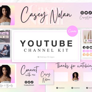 YouTube Channel Branding Kit | 2 YouTube Banners, 2 Intros, 2 Outros, 3 Thumbnails, 2 Watermarks | Editable Canva Templates | Pastel Colors