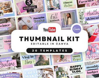 YouTube Thumbnail Kit | 20 Thumbnails Editable In Canva | Youtube Branding Kit, YouTube Channel Kit | Aesthetic Pastel Clouds