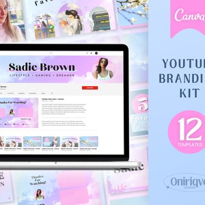 YouTube Branding Kit | YouTube Banners, Intros, Thumbnails, Outros | YouTube Channel Kit Editable Canva Templates | Aesthetic Pastel Clouds