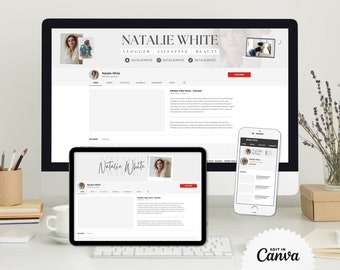 Minimalist Gray YouTube Banner Templates: Editable Canva Layout (Digital Download)