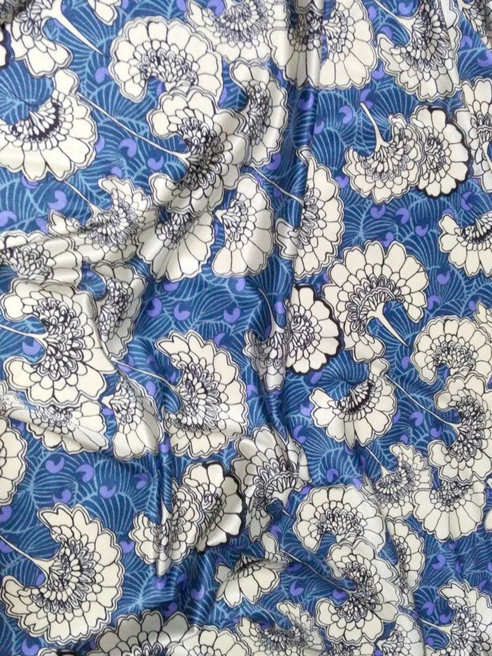 Telas Off White Flowers Prints Silk Fabric Brand 19mm Filc | Etsy