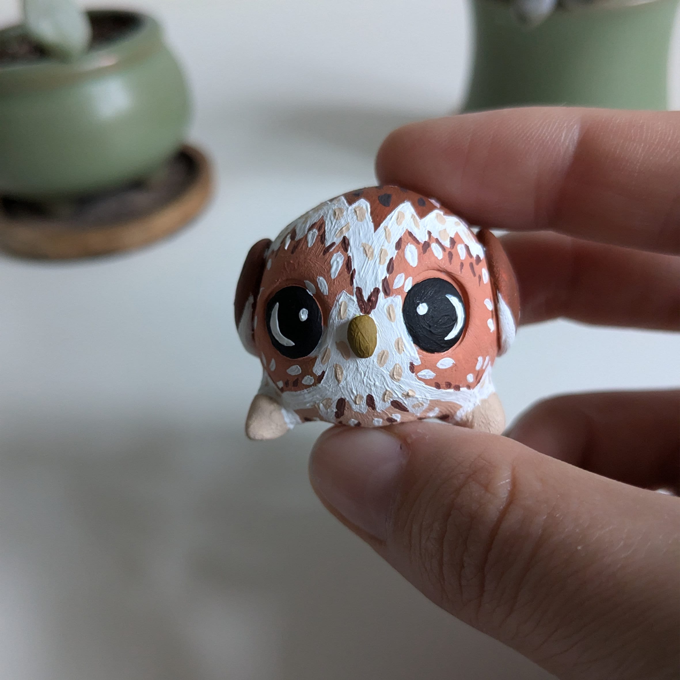Owl Sculpture, Handmade, Hand painted and varnished, British wildlife, Polymer clay figure