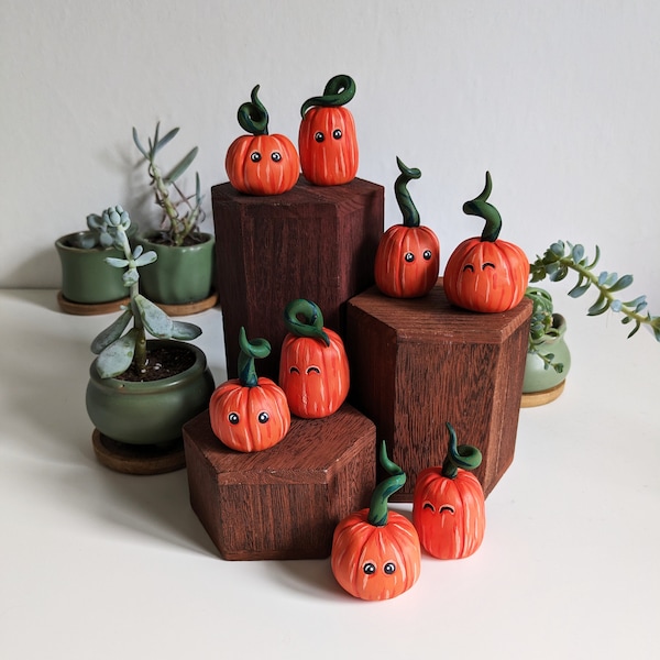 Mini Pumpkin Companions, Fantasy polymer sculptures, Pumpkin Figures, Cute Clay Models, Pumpkin Decor, Matte Varnished