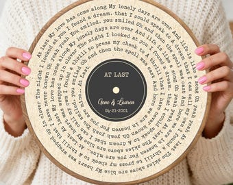 Vinyl Record Song Lyrics - 2nd Cotton 4th and 12th Linen 5th Wood Anniversary for Music Loving Husband or Wife Gift, Our First Dance Song