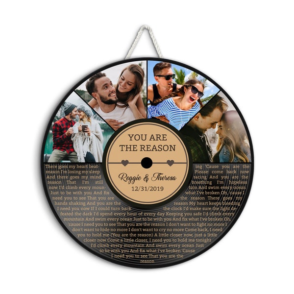 3D Wood Sign, Round Wood Sign, Vinyl Record Song Lyrics Gift for Him, Birthday Present - 2nd 4th 12th Anniversary Gift for Her, Best Friend