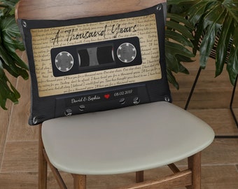 Cassette Tape wall Art: Personalized Song Lyric, Names and Text Pillow, Cotton Gift for Girlfriend, Wedding Song Lyric, 1st 2nd Anniversary