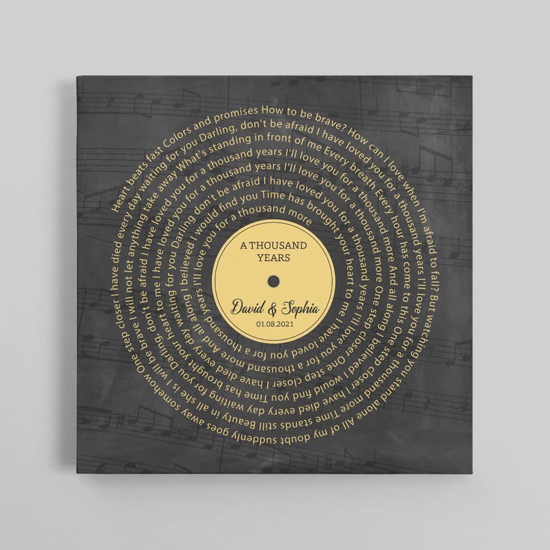 Personalized Song Lyrics Canvas, Custom Quote Wall Art, Romantic Anniversary or Valentine’s Day Gift for Husband, Wife and Couple No Photo