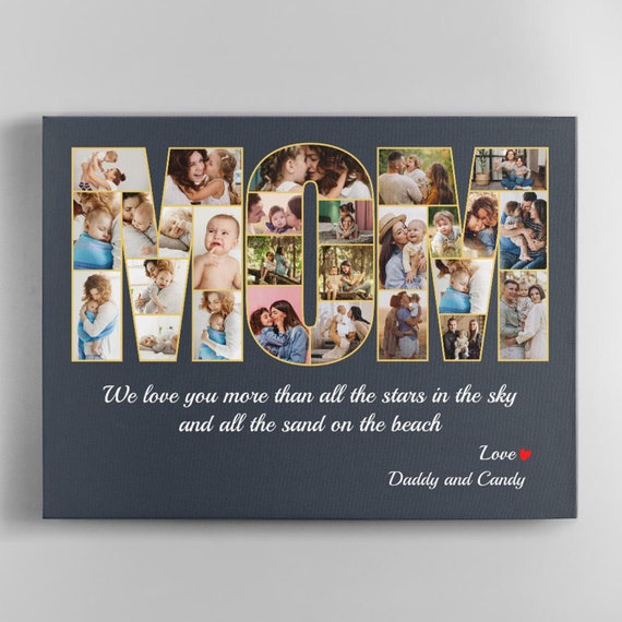 Personalize Gift For Mom Mother Day Gift from Daughter Custom Photo Collage Personalized Name Canvas Wall Art Mom Photo Collage Mom Canvas