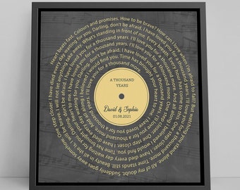 Personalised Any Song Lyrics Print - Custom Wedding Vinyl Record Label - First Dance Anniversary, Gift For Him, Her, Couple, Dad, Brother