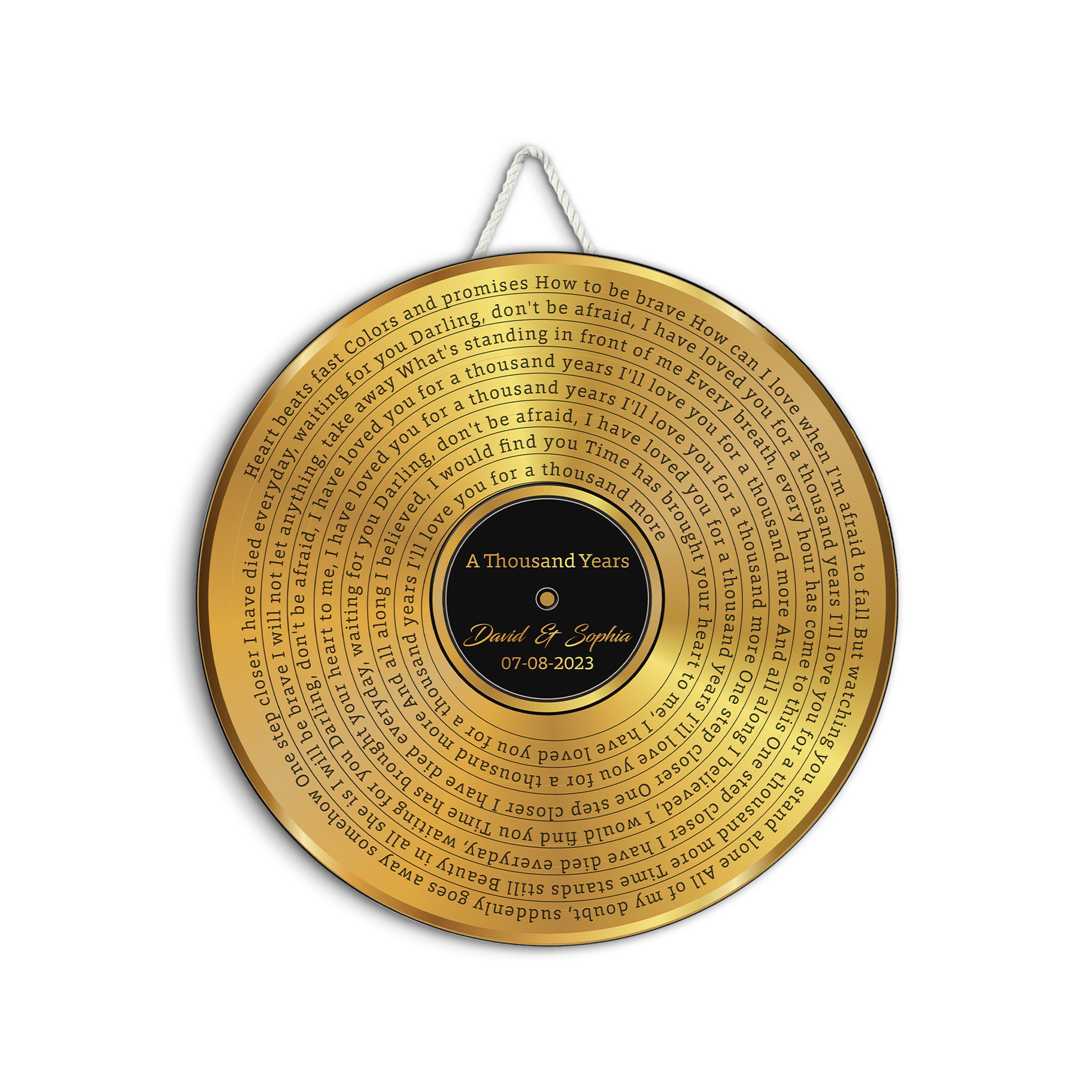 Personalised gold, silver or copper foil printed favourite song lyrics record print gift, any song, any colour scheme #R15
