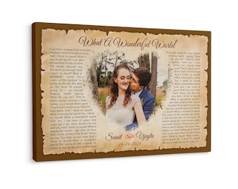 Wedding Song on Wood Frame - 1st 2nd 3rd 5th Year Anniversary for Her, Him - Photo Vinyl Record Label, First Dance Lyrics, Pictures Gift