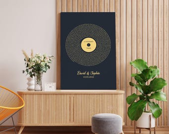 Anniversary Sheet Music Art - Gold Vinyl Record Style Wall Art, 2nd Anniversary, Personalized Gift for Men, Second Cotton Gift