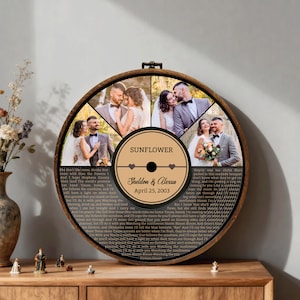 Letras de canciones en vinilo - Regalo para él - Regalo de cumpleaños - Estampado en algodón o lino - Regalo para ella en el 2º, 4º o 12º aniversario - Mejor amiga