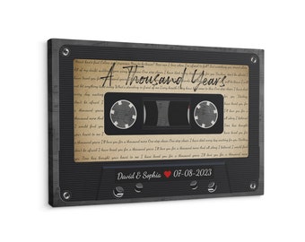 Personalized Cassette Tape Design: Song Lyric Vintage Canvas Art, Anniversary Wedding Song Gift