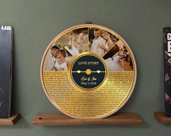 Personalised gold anniversary gifts - printed favourite song lyrics record print gift, any song, any colour scheme