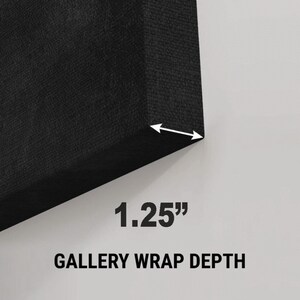 May include: Close-up of the edge of a black canvas print, showing the 1.25" depth of the gallery wrap.