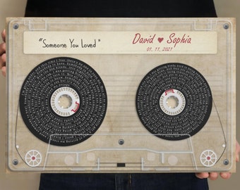 Personalized Music Song Lyrics Cassette Tape Canvas Wall Art, Any Song Lyrics On Canvas, Valentines Day Gift, Song Lyrics Wall Art Print #C1