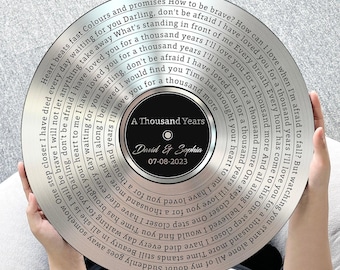 Custom Song Lyric Sign – Silver Vinyl Record Style Anniversary Gift for Her or Him - Wonderful 25th (Silver) Anniversary Gifts #R17