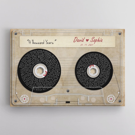 Personalized Song Lyrics: Cassette Tape Canvas Wall Art - Vinyl Record Gift, Traditional, Meaningful, Sentimental, Romantic, Keepsake