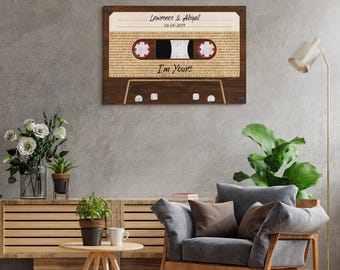 13th Anniversary Lace Gift - Personalized Cassette Lyric Canvas with Names & Date - Romantic Keepsake Wall Art for Couple #C4