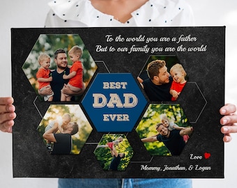 Daddy Daughter Stepped Up Dad Canvas, Father Day Photo Gift, First Father Day Photo Collage, 5 Picture Frame Daddy Dad Collage Picture Frame