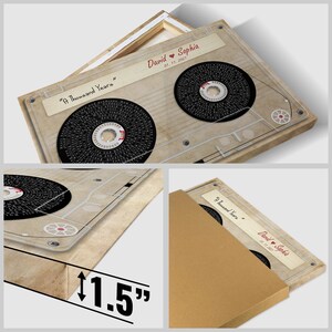 May include: A canvas print designed to resemble a vintage cassette tape. The artwork features the text "A Thousand Years", along with the names "David & Sophia" and the date "01. 11. 2021". The canvas is 1.5 inches thick.