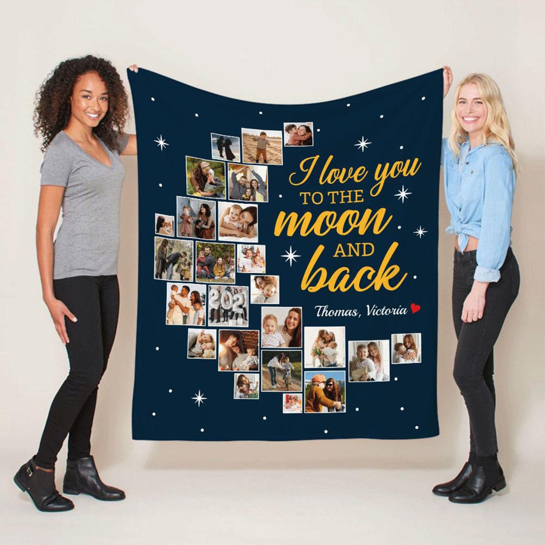 Customizable Photo Blanket I Love You to the Moon and Back Custom Photo