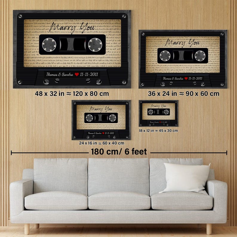 Personalized Song Lyrics Cassette Tape Canvas Wall Art #C6 No Photo