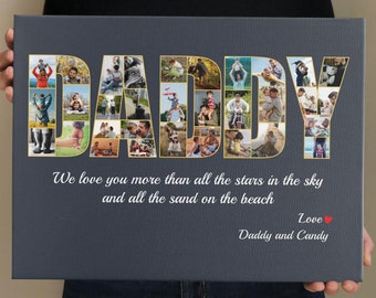 Personalize Canvas, Stepped Up Dad, Canvas Wall Art, Daddy Picture Collage, Father Day Canvas, Dad Collage Picture Frame, 3d Family Portrait