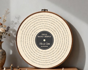 Vinyl Record Song Lyrics - 1st, 2nd Cotton and 4th Linen 5th Wood Anniversary for Music Loving Husband or Wife Gift, Our First Dance Song