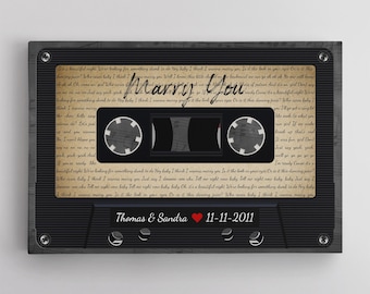 First dance wedding gift, Anniversary gift for husband, Personalized Song Lyrics wall art, Anniversary gift for wife, Cassette Tape Art #C4