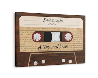 Custom Song Lyrics, Personalized Name, Date, Song Name Cassette Tape Canvas Wall Art - Any Song Lyrics On Canvas - Valentines Day Gift #C1
