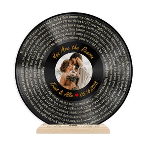 Personalized Acrylic Song Lyrics Record with Photo & Wooden Stand – Anniversary Keepsake Gifts, Vinyl Record Music Loving, Our First Dance