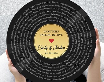 Personalised Vinyl Lyrics Wood, Vinyl Record Print, Anniversary Gift, Typography Print, Music Art, Wedding Gift, Song Lyrics Lover #T8
