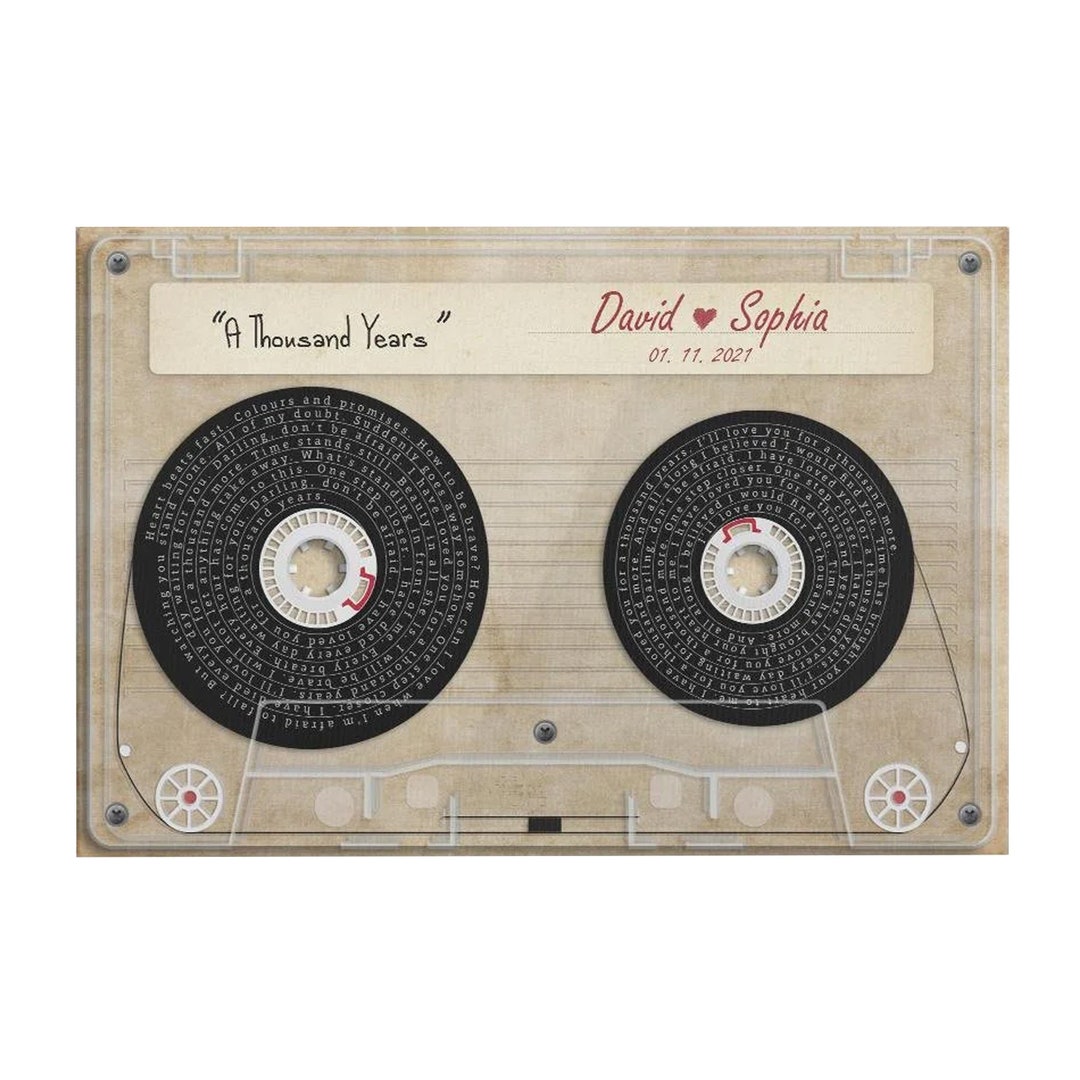 Personalized Music Song Lyrics Cassette Tape Canvas Wall Art, Any Song