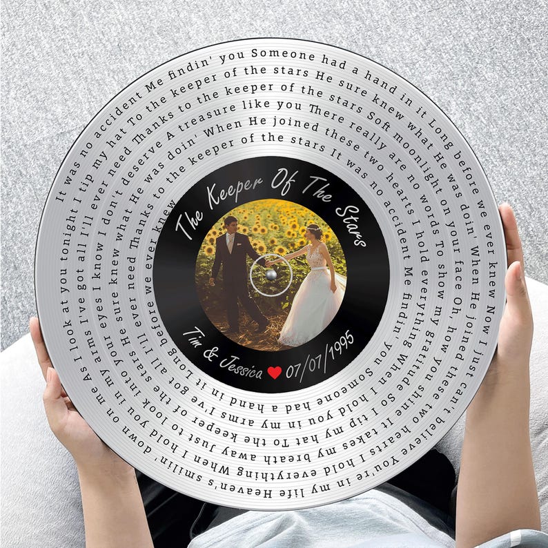 20th Anniversary Gift for Him, Unique Platinum Sound Wave Art Keepsake #T3 With Photo